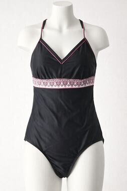 V-Neck T-Strap Cutout One Piece Swimsuit Black Pink 36C/34D/32DD